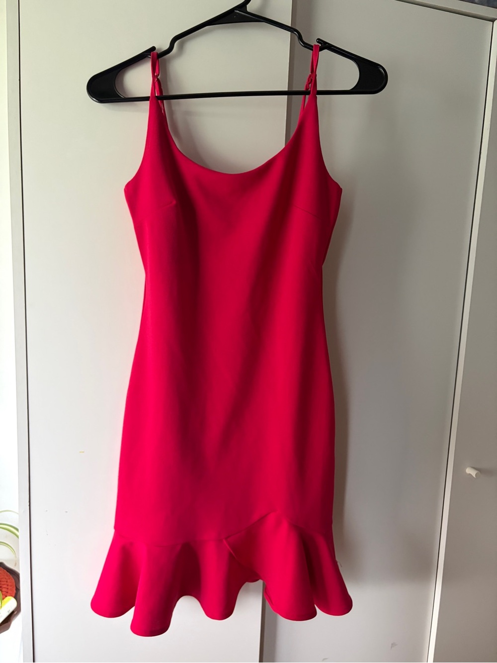 Women's Hot Pink Ruffle-Hem Slip Dress